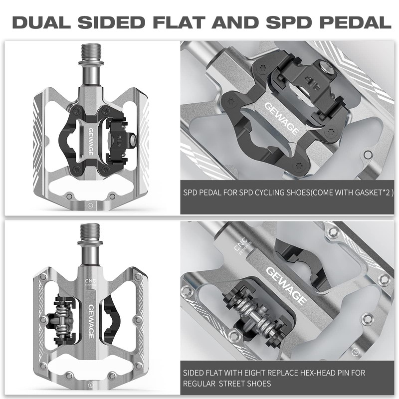 GEWAGE SPD Bicycle Pedals, 2-in-1 Double Function Flat and SPD