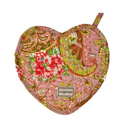 Ringarose Quilted Floral 100% Cotton Multi Purpose Heart Decoration/Pot Holder 21 x 21 cm Heat Resistant Coaster Machine Washable Place Mat - Paisley Rose