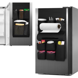 Weysat Mini Fridge Organizer with 14 Pockets Dorm Essentials Dust Cover for Household Refrigerators Mini Fridge Hanging Caddy Organizer Storage Bag for Kitchen Dorm Office Home School(Black)