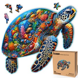 LEOGOR Wooden Puzzles for Adults - Sea Turtle Voyage - (200 Piece, Medium, 16 x 10.4 in) - A Vibrant Mosaic of Ocean Creatures, Birds and Animal Shaped Wood Jigsaws