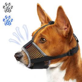 GoRapet Dog Muzzle, Air Mesh Breathable Muzzle for Large Dogs Anti Biting Barking Chewing, Soft Grooming Muzzle for Medium Sized Dog with Stable Shiny Reflective & Adjustable Strap（Dark Black-New）