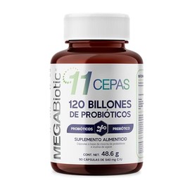 MegaBiotic Probióticos 120 Billones y 11 Cepas e Inulina de Agave | Suplemento Alimenticio con Prebióticos, Aloe Vera y L. Rhamnosus | 90 Cápsulas | 540 Miligramos