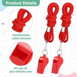 Zyghjort 50 Pack Plastic Whistles for Coaches, 120db Loud Crisp Sound Sports Whistles Bulk with Lanyard, for Lifeguard Survival Emergency Safety Training Football Soccer Gym Outdoor Activities - Red