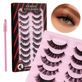 AKARA Wool Curl False Eyelashes Faux Mink Fluffy Eye Lashes Cat Eye Natural Look Wispy Lashes 3D Fox Eyelash Extensions 10 Pairs Pack
