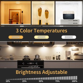 Rechargeable Puck Lights with Remote Control,LED Under Cabinet with Full-Screen,3 Color Temperatures Stick On Lights Wireless,Timing Function Tap Lights for Kitchen,Cabinet,Counter,Closet,Shelf,2 Pack
