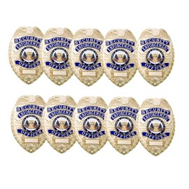 RYNO GEAR SECURITY Badge, Enameled & Plated, Pin Catch Design, 2-1/4 x 3-1/8", Nickel-Brass SHIELD BADGE (Brass- 10 Pack)