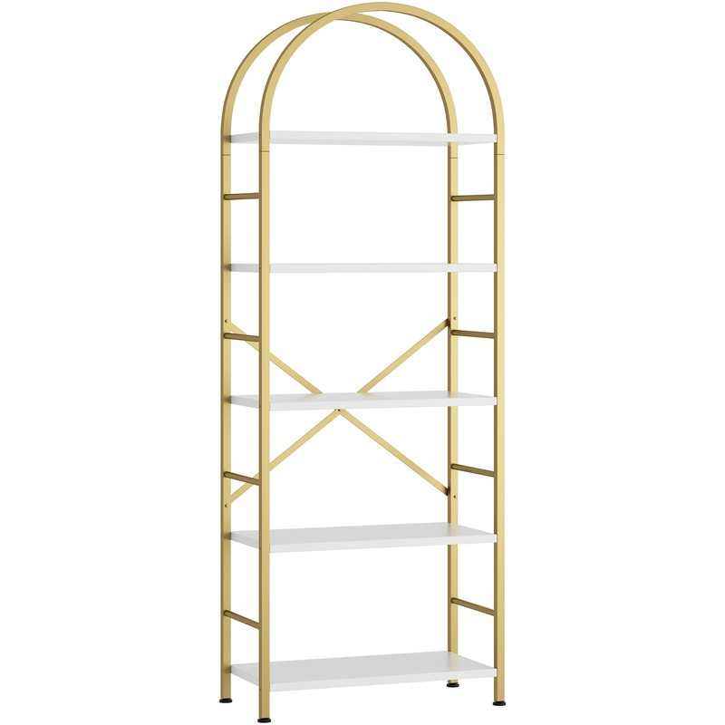 Shintenchi Bookshelf, Arched Bookshelf 5 Tier Bookcase, Tall Bookcase Shelf
