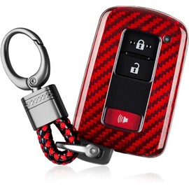 T-carbon Real Glass Fiber Key Fob Cover with Keychain Compatible with Toyota Tacoma Sequoia Tundra 4Runner Highlander RAV4 Camry Corolla Avalon Smart Key, Red