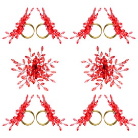 ITOS365 Christmas Napkin Rings Set of 12 for Dining Table Decoration Parties Everyday Metal Napkin Holder Leaf Red (Pack of 12)