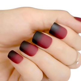 24Pcs Press On Nails Short Gradient Color False Nails French Tips for Women and Girls Black Red Acrylic Fake Nails Full Cover Nail Tips