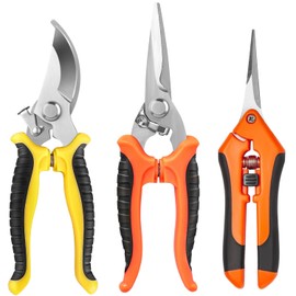 BamLue 3 Pack Garden Pruning Shears Stainless Steel Blades Handheld Pruners Set, Stainless Steel Cutter Clippers,Sharp Hand Pruner Secateurs, Garden Trimmer Scissors Kit, Handheld Scissors Set