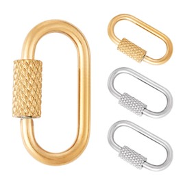 Beadthoven 4Pcs Oval Screw Carabiner Lock Charms 22x11x4mm 304 Stainless Steel Necklace Lock Clip Charms Small Metal Locking Carabiner Clasps for DIY Necklace Bracelet Keychain Jewelry Making Supplies