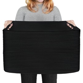 HONCESTA Extra Large Black Basket, 22.8" X 14.9" X 11.8" Rectangle Woven Baskets for Storage, Soft Cotton Rope Kids Room Toy Basket Box Bins, Big Wicker Basket Organizer for Blankets, Pillows, Laundry