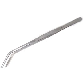 12 Inch Plating Tongs,Stainless Steel Kitchen Tweezer Tongs,Long tweezer with Angled Precision Serrated Tips for Cooking,Grilling Sea Food Beef Steak,Silver Long BBQ Tongs