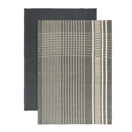Tito Tea Towels, Set of 2, Absorbent, Quick-Drying Tea Towels, Grey Cotton in Waffle Look and Stripes, 45 x 65 cm