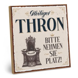ARTFAVES® Wooden Sign with Saying - Holy Throne | Shabby Chic Sign Retro Vintage Decoration Gift | Bathroom, Toilet, Toilet | Size: 19 x 19 cm