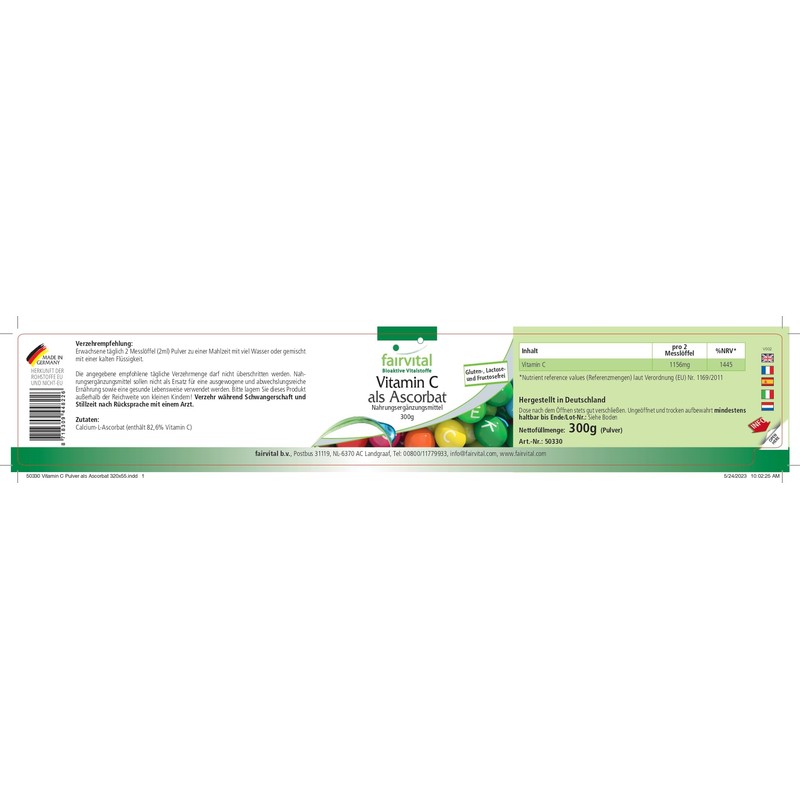 Fairvital Vitamin C Powder - with 1156 mg Vitamin C