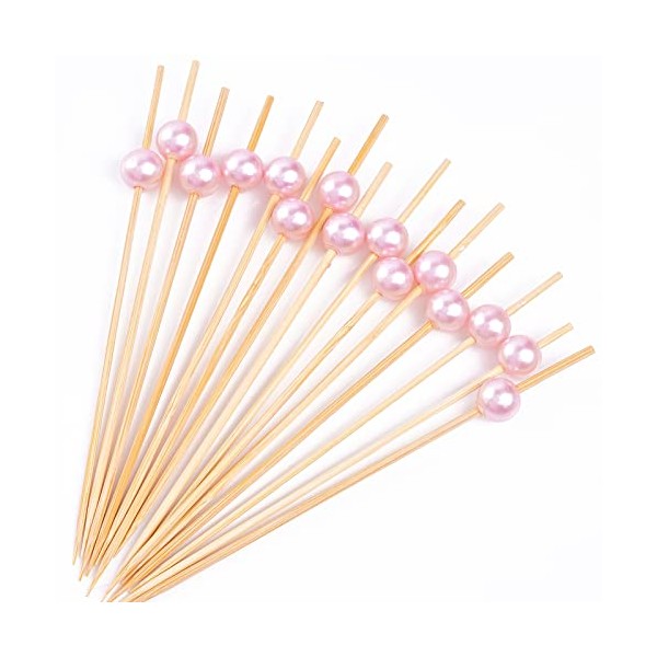 PuTwo Toothpicks for Cocktail Appetizers Fruits Dessert, 100 Count, Pink Pearls