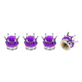 A ABSOPRO Tire Valve Stem Caps 12.8x15.8MM Car Wheel Valve Cap ABS Silver Tone Purple Faux Crystal Crown Style for Car Bike Motorcycle Truck Anti Crash Tyre Valve Stem Cover Valve 4pcs
