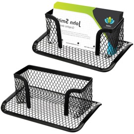 Geelin 2 Pcs Black Metal Mesh Business Card Holder for Desk Square Name Card Collection Organizer Storage Case Display Stand for Office