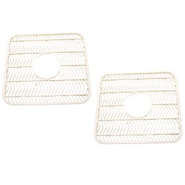 Dependable Industries Inc. Essentials 2 Pack Plastic Sink Protector Mat with Center Drain Cutout Protect Sink and Glasses and Dishes from Scratches and Breaks 12" x 11" Off White (Off White)