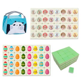 Hoblynth 65 Tiles Seaside Escape Game Blocks 36mm Large Mahjong Tiles Sets with Bunny Eggs Patterns Portable Mahjong Set with A Bag