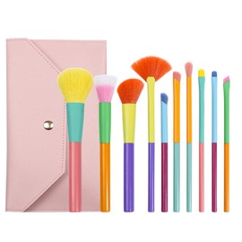 Derpilo Macaron Makeup Brush, Set of 10, High Quality Taklon, Large Bristles, Super Soft, Face Brush, Concealer Brush, Eye Shadow Brush, Cheek Brush, Makeup Brush Set, Stylish, Popular Makeup Brush,