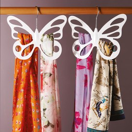 Set of 2 White Butterfly Design Scarf Hangers – Space Saving Wardrobe Hanging Storage Accessory Holder for Scarves, Ties, Belts, Tights – Each Measure H25.5 x W29cm