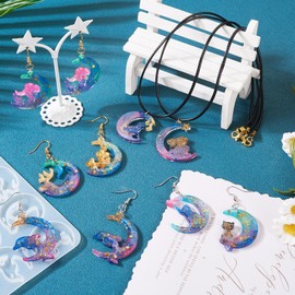 Handship 141pcs Resin Earring Mold Kit Assorted Animal Moon Pendant Silicone Molds Cat Rabbit Deer Mermaid Crescent Epoxy Resin Casting Mold with Earring Hooks for DIY Earrings Jewelry Making