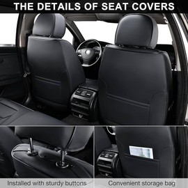 YJZT Leather Car Seat Covers Full Set,Automotive Seat Covers 5 Seats,Fit for Most Cars SUV and Most Sedans Pickup Truck,Comfort Breathable Waterproof Full Wrapping Edge Seat Covers (Black and Orange)
