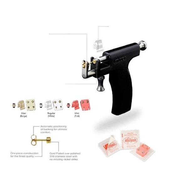 Universal Ear piercing gun kit with 12 pairs gold and silver cartilage earring stud hypoallergenic surgical steel baby earrings for women