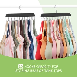 OMHOMETY Bra Hanger for Closet, Tank Top Hanger 20 Hooks Capacity Sturdy Wood Space Saving Hanger Sport Bras Holder, Closet Organizers and Storage, Black 1 Pack