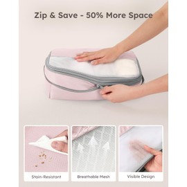 kookoomia 4-Piece Compression Suitcase Organiser Packing Cubes Compression Packing Cube Set Clothes Bags Packing Bags Suitcase Organiser Travel Organiser for Suitcase Backpack (Pink)