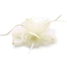 Finecy In New Women Feather Flower Headband Fascinator Clip Races Wedding Party Royal Ascot (Beige)
