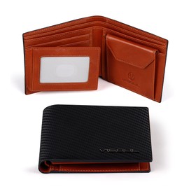 VISOUL Q09 Men's Leather Wallet with ID Window and Coin Compartment & RFID Protection Genuine Leather Wallet for Men Wallet Wallet, carbon+a10 brown, Casual