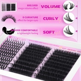 EYDEVRO Lash Clusters with Spikes Wispy Eyelash Clusters Kit 12-20mm Spikes Lash Clusters 10-18mm 80D 100D Volume Cluster Eyelash Extensions Cluster Lashes Kit Individual Lashes Lash Bond and Seal