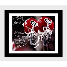 Framed Vince Dooley and Larry Munson - Georgia Football Helmets Raised - Autograph Promo Print (Black, 16x20)