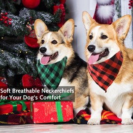 2Pcs Adjustable Triangle Dog Bandanas,Dog Christmas Bandanas, with Chequered, Dog Christmas Costume Dog Bandanas for Large Dogs for Small Medium Dogs (Red and Green)