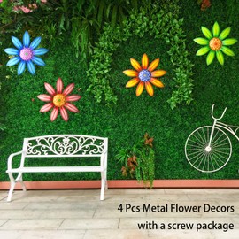 Gooyule Metal Flower Wall Art - Colorful Floral Decor for Indoor Outdoor Hanging - Home Office Garden Yard Wall Decoration Set (Metal Flower Decor A)