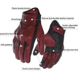 Harssidanzar Motorbike Gloves, Mens Leather Motorcycle Gloves Touchscreen Riding Racing Motorcoss Glove GM028UKK, Oxblood black(upgrade), Size M