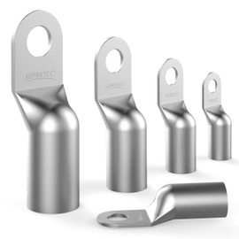 AUPROTEC 4x Cable Lugs 16 mm² AWG 6 hole M10 uninsulated SC Copper Tube Ring Terminals Crimp Lugs copper-tinned Electrical-Connectors