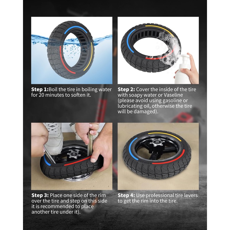 RidTianTek 9.5x2.50 Solid Tire 9.5 inch for NIU KQi3 Pro/KQi3