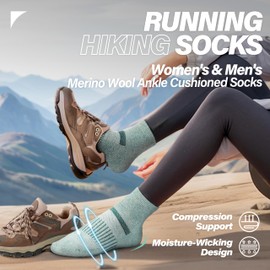 Anlisim Merino Wool Quarter Ankle Hiking Running Socks Breathable Thermal Warm Thick Cushion Socks for Women Men 6 Pairs(Yellow/Green/Grey,M)