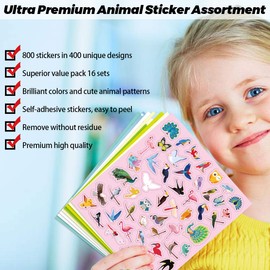 Animal Stickers for Kids 8 Themes Cute Animal Sticker for Water Bottle Decor Scrapbook Ornament Supplies Party Favors Students Reward 800Pcs