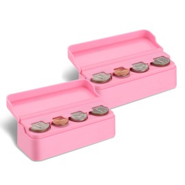 SINGARO Coin Holder for Car, Coin Change Organizer Compatible with Coins of Different Sizes, Dash-Mounted Holder Suitable for Most Cars, Trucks(2PCS Pink)