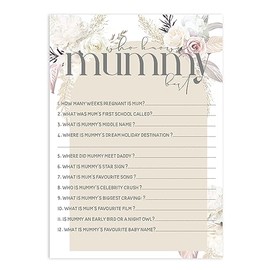 The Little Party Company Baby Shower Games - Pack of 20 Who Knows Mummy Best Games- Pampas Boho Floral Design (BSPamWKM20)