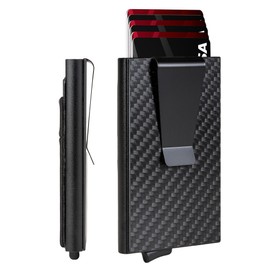 GOLRIDI Slim Wallet for Men,RFID Blocking Pop up Card Holder Minimalist Business Credit Card Wallet with Money Pocket & Money Clip Metal Card Case(Carbon Fiber)
