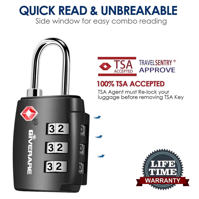 2 Pack TSA Approved Travel Luggage Locks, Combination Lock Alloy