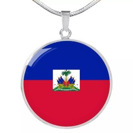 Express Your Love Gifts Haiti Flag Necklace Stainless Steel or 18k Gold Circle Pendant 18-22" - Engraved Luxury Necklace (Gold), Yes