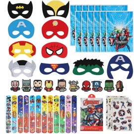 46pcs Superhero Party Bags Set, Kids Party Bag Fillers with Superhero Masks, Superhero Party Bag Fillers for Kids with Superhero Stickers, Superhero Slap Bands for Party Bags Favors